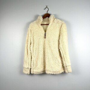 Weatherproof vintage sherpa women sweater teddy bear 1/4 zip lined cream size S